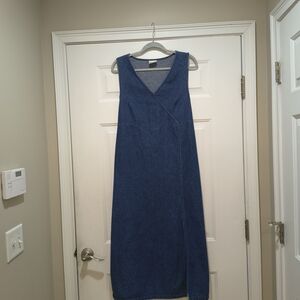 Denim Faux Wrap Maxi   Dress   Size 1X